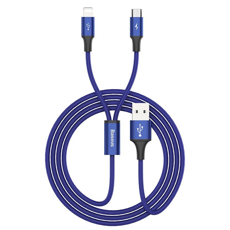 Cablu de date 2 in 1 Baseus Rapid 2in1 USB cable Lightning / micro USB 3A 1.2m albastru 1.2m imagine noua idaho.ro