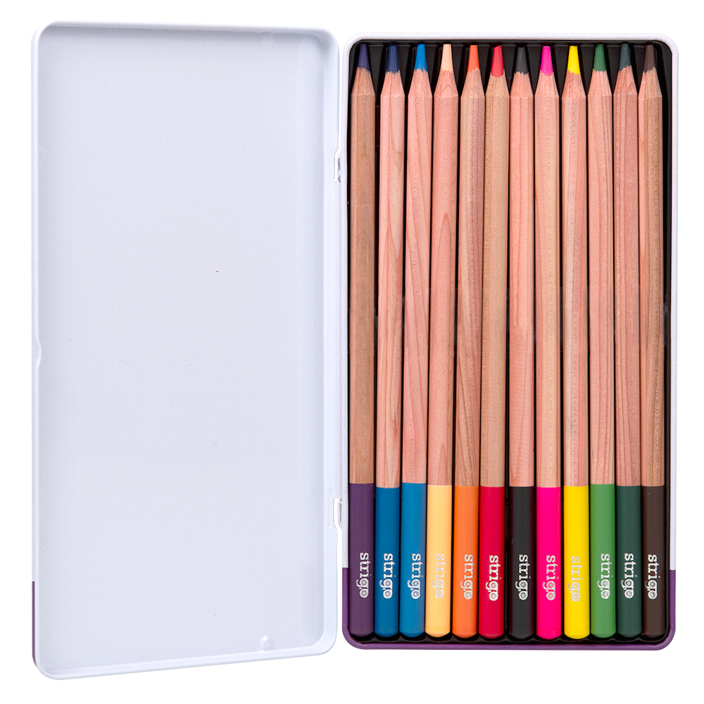 Creioane colorate Strigo, seria \'ARTIST\', 12 culori, cutie metalica