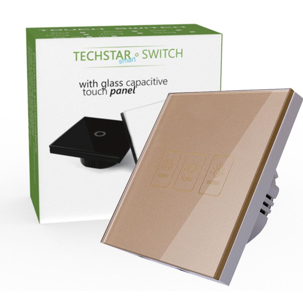 Intrerupator Touch Techstar® TG02, Sticla Securizata, Design Modern, Iluminare LED, 3 Faze, Auriu doraly.ro imagine noua modernbrush.ro