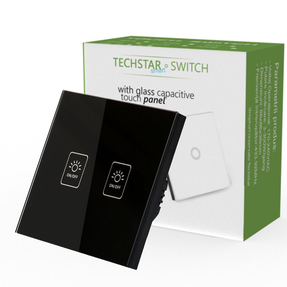 Intrerupator Touch Techstar® TG02, Sticla Securizata, Design Modern, Iluminare LED, 2 Faze, Negru doraly.ro imagine noua modernbrush.ro