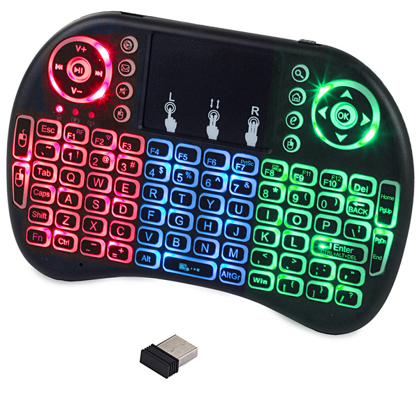 Mini tastatura QWERTY cu Iluminare LED, Wireless, Negru, 14.5x10x1.8 cm 14.5x10x1.8 imagine noua idaho.ro