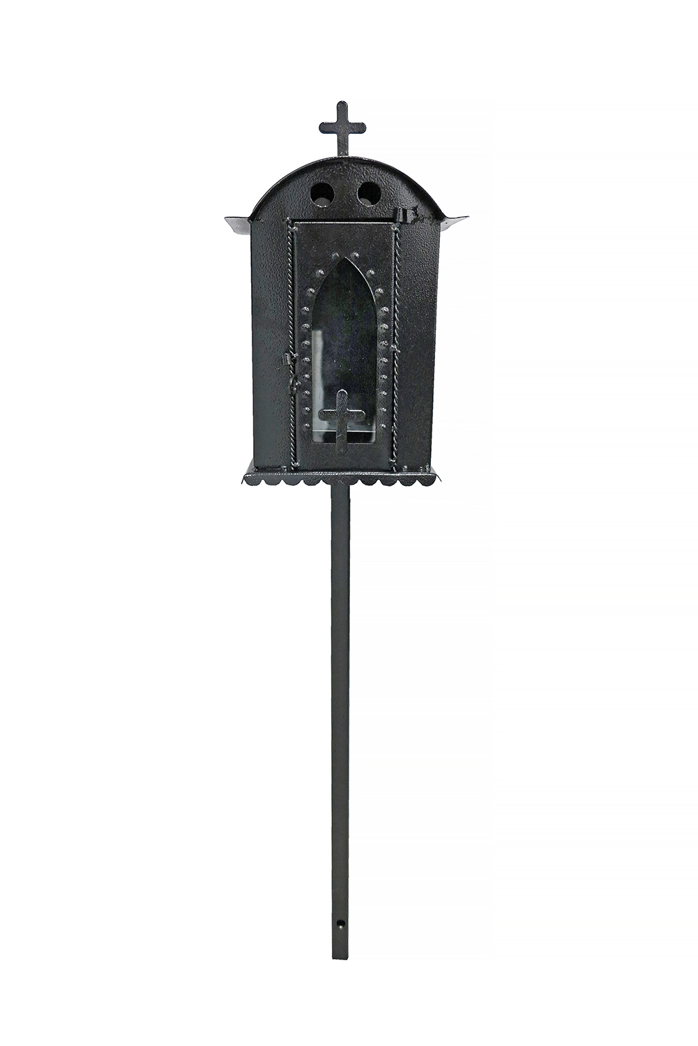 Felinar metalic pentru cimitir, GRS, F4, vopsit electrostatic, negru tip structurat, cu picior, 95×21 cm