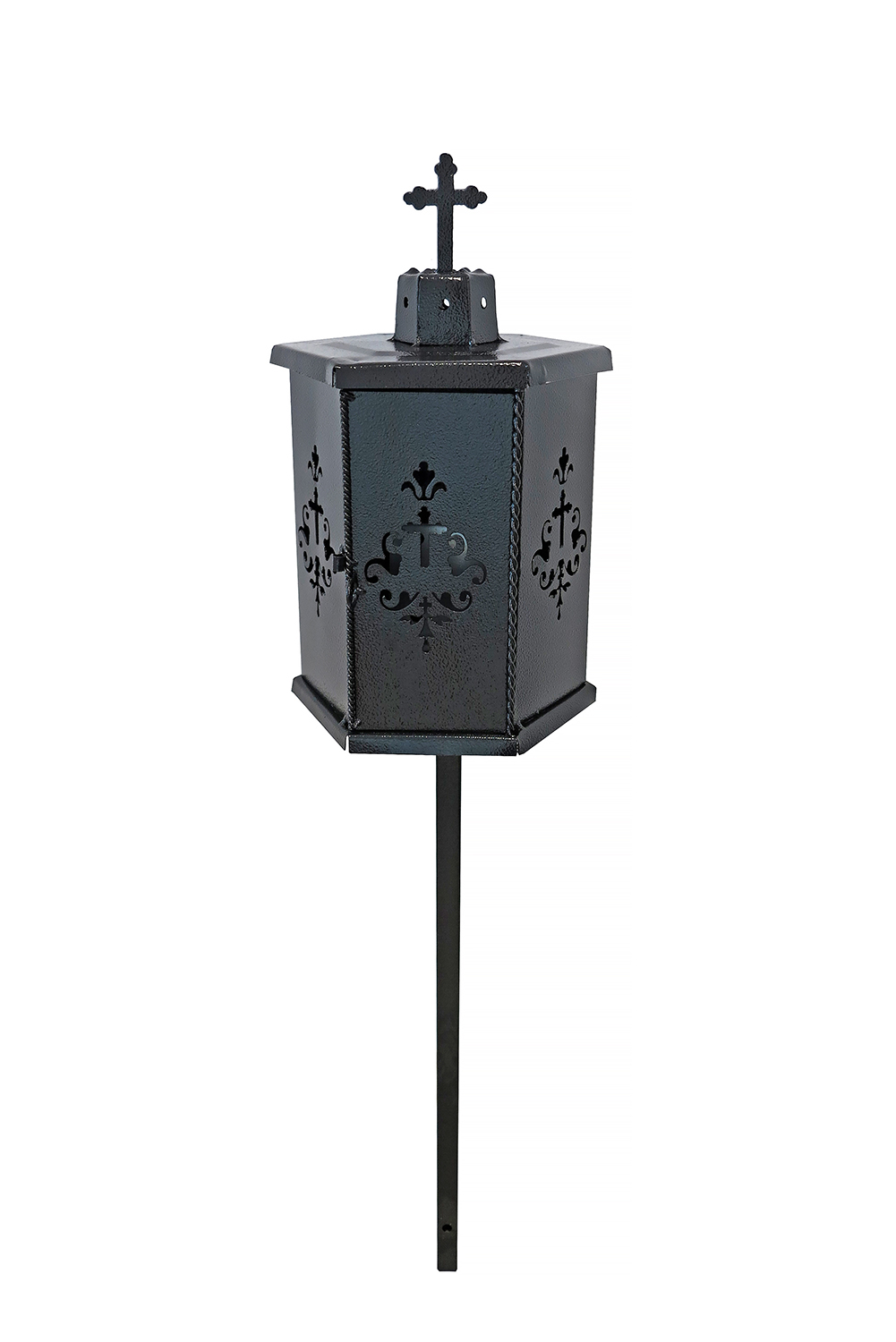 Felinar metalic pentru cimitir, GRS, F8, vopsit electrostatic, negru tip structurat, Negru, cu picior, 100×21 cm