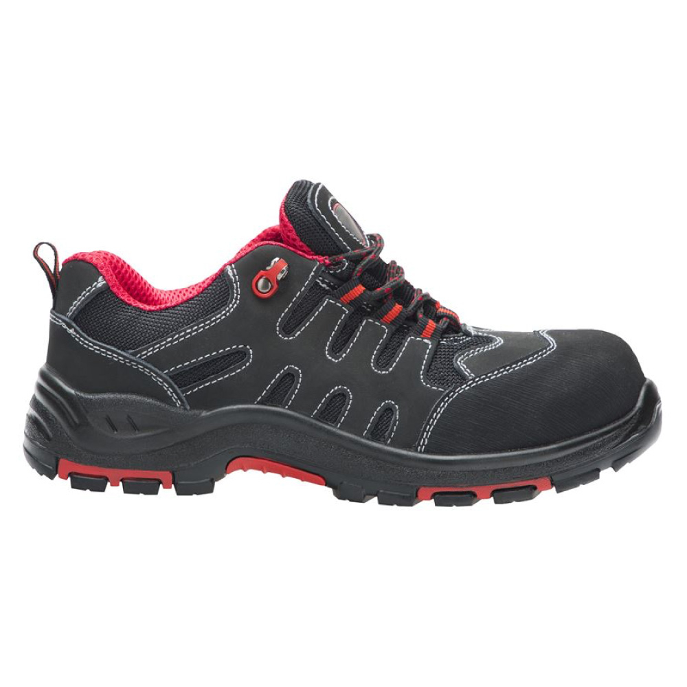 Pantofi de protectie cu bombeu compozit si lamela antiperforatie non-metalica FORELOW S1P SRC 36 negru - rosu