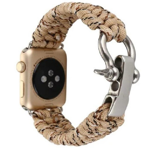 Curea iUni compatibila cu Apple Watch 1/2/3/4/5/6/7, 38mm, Elastic Paracord, Rugged Nylon Rope, Cream