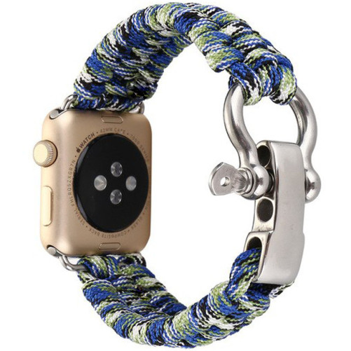 Curea iUni compatibila cu Apple Watch 1/2/3/4/5/6/7, 42mm, Elastic Paracord, Rugged Nylon Rope, Blue and Green 1/2/3/4/5/6/7 imagine noua idaho.ro