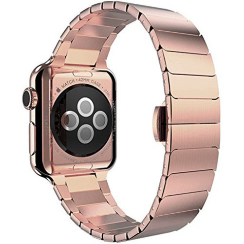 Curea iUni compatibila cu Apple Watch 1/2/3/4/5/6/7, 40mm, Link Bracelet, Otel Inoxidabil, Rose Gold 1/2/3/4/5/6/7 imagine noua idaho.ro