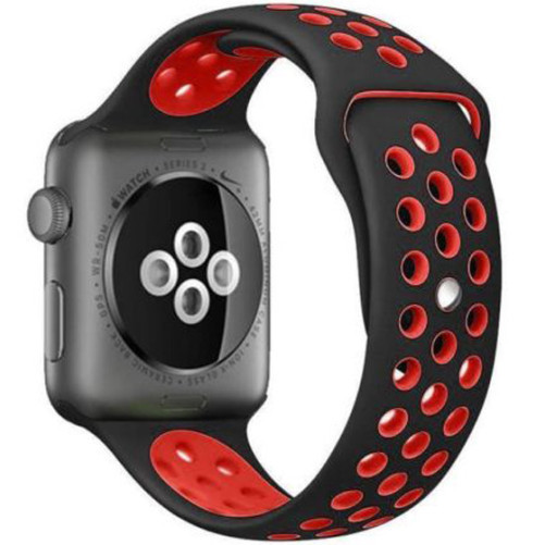 Curea iUni compatibila cu Apple Watch 1/2/3/4/5/6/7, 40mm, Silicon Sport, Negru/Rosu