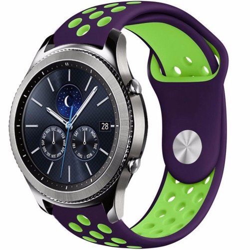 Curea ceas Smartwatch Samsung Galaxy Watch 4, Watch 4 Classic, Gear S2, iUni 20 mm Silicon Sport Purple-Green