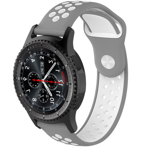 Curea ceas Smartwatch Samsung Galaxy Watch 46mm, Samsung Watch Gear S3, iUni 22 mm Silicon Sport Grey-White