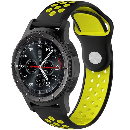 Curea ceas Smartwatch Samsung Galaxy Watch 46mm, Samsung Watch Gear S3, iUni 22 mm Silicon Sport Black-Yellow
