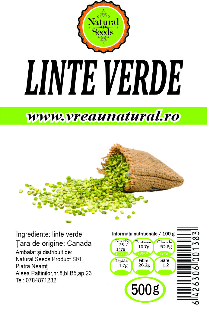 Linte verde, Natural Seeds Product, 500 g