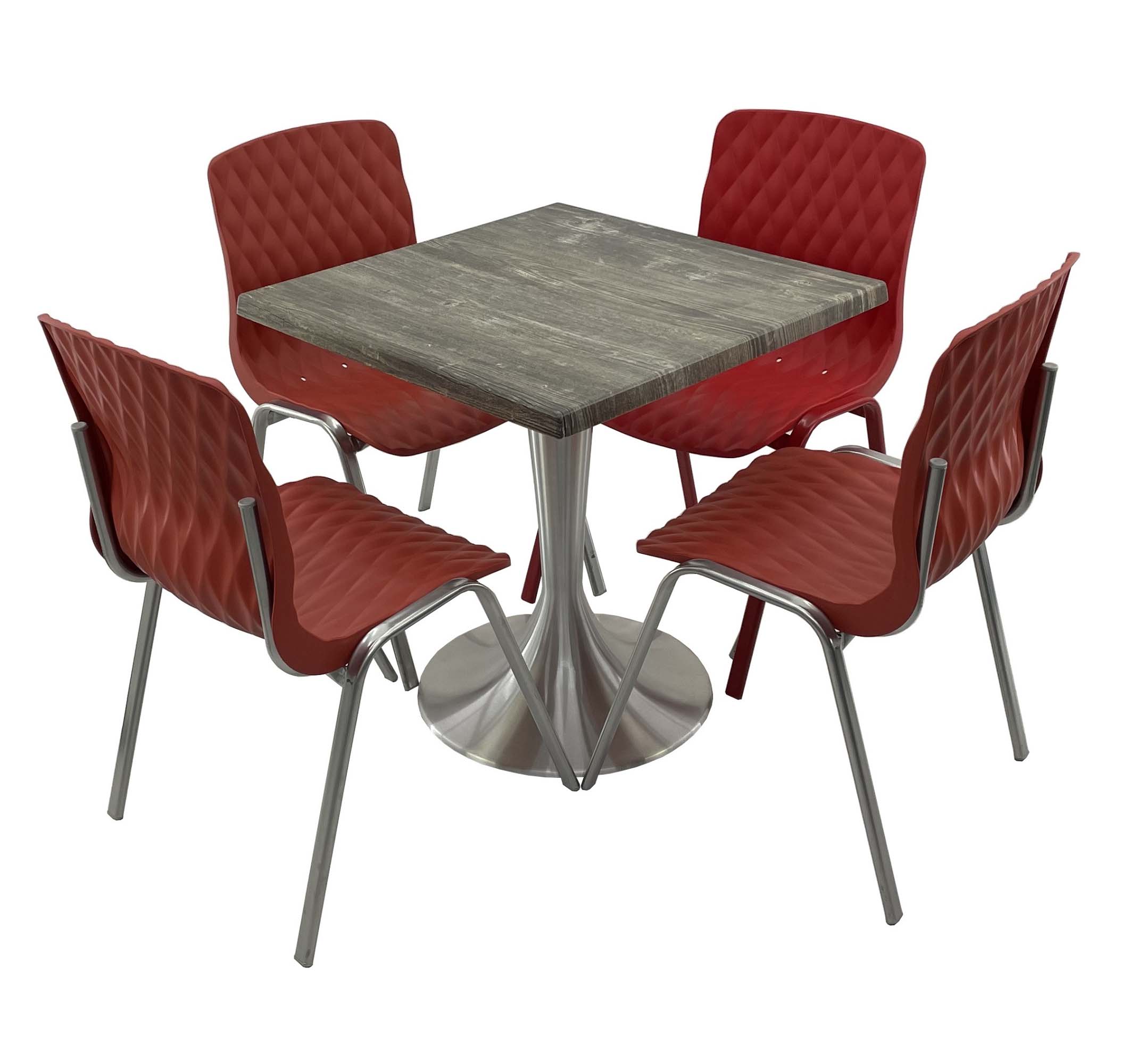 Set mobila de terasa, restaurant Raki Old Pine, masa patrata 70x70cm cu blat werzalit si baza din aluminiu, 4 scaune ROYAL rosii