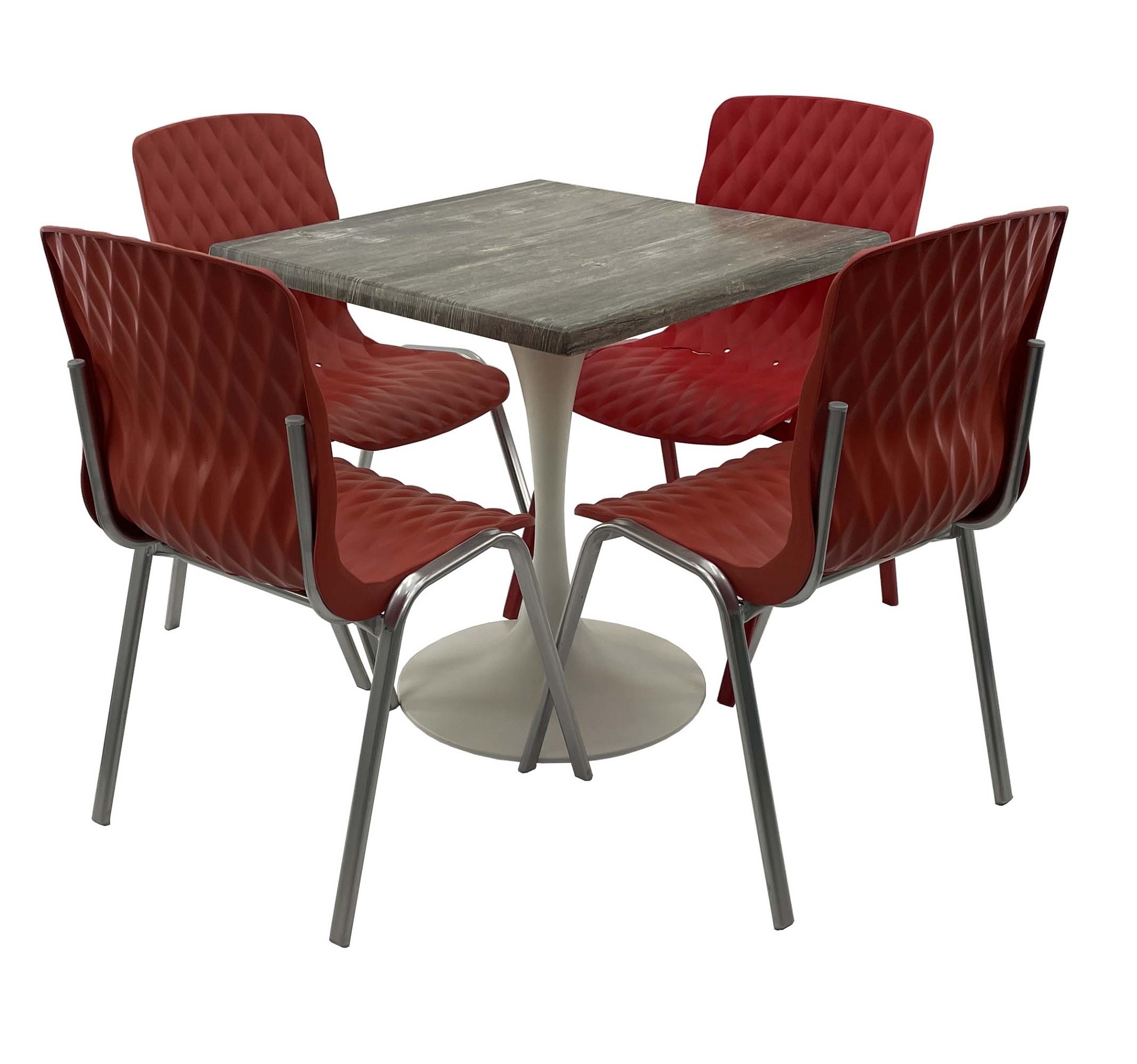 Set mobila de terasa, restaurant Raki Old Pine, masa patrata 70x70cm cu blat werzalit si baza metalica alba, 4 scaune ROYAL rosii