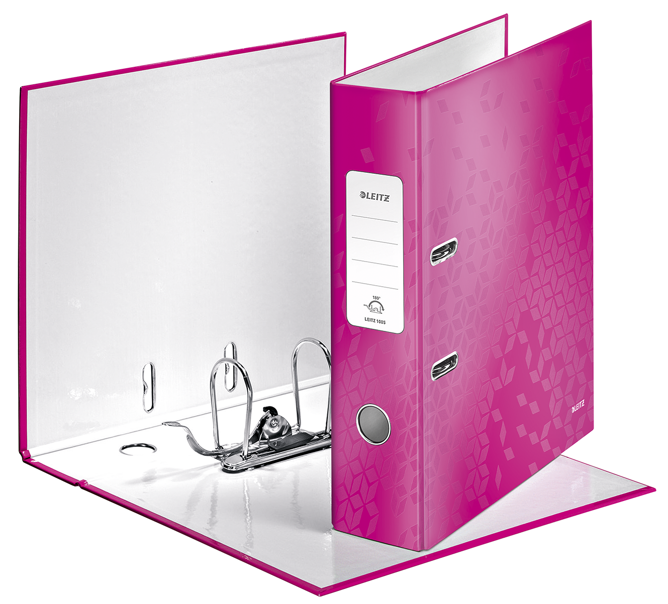 Biblioraft Leitz 180° WOW, carton laminat, partial reciclat, FSC, A4, 52 mm, roz