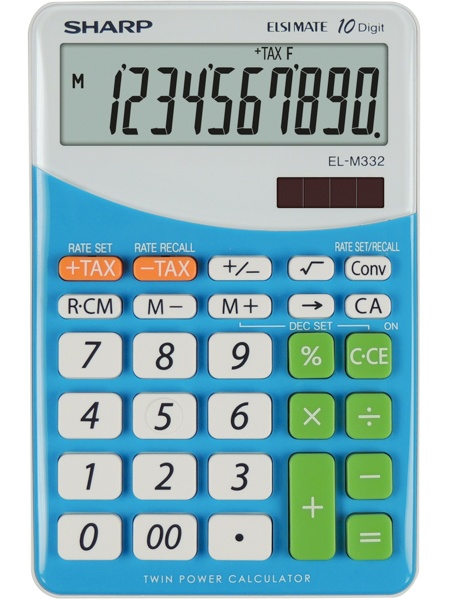 Calculator de birou, 10 digits, 149 x 100 x 27 mm, dual power, SHARP EL-M332BBL - gri/bleu