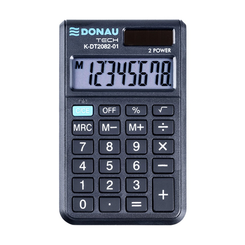 Calculator de buzunar, 8 digits, 100 x 62 x 8 mm, capac din plastic, Donau Tech DT2082 - negru
