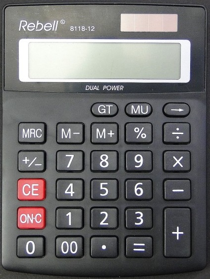 Calculator de birou, 12 digits, 137 x 104 x 23 mm, dual power, Rebell 8118-12 - negru
