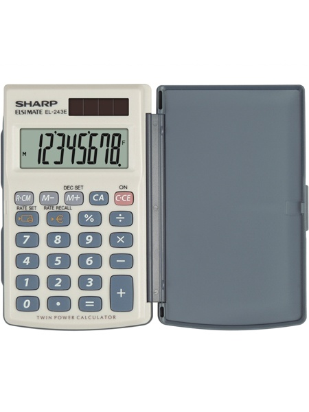 Calculator de buzunar, 8 digits, 105 x 64 x 11 mm, dual power, conversie, SHARP EL-243EB - gri