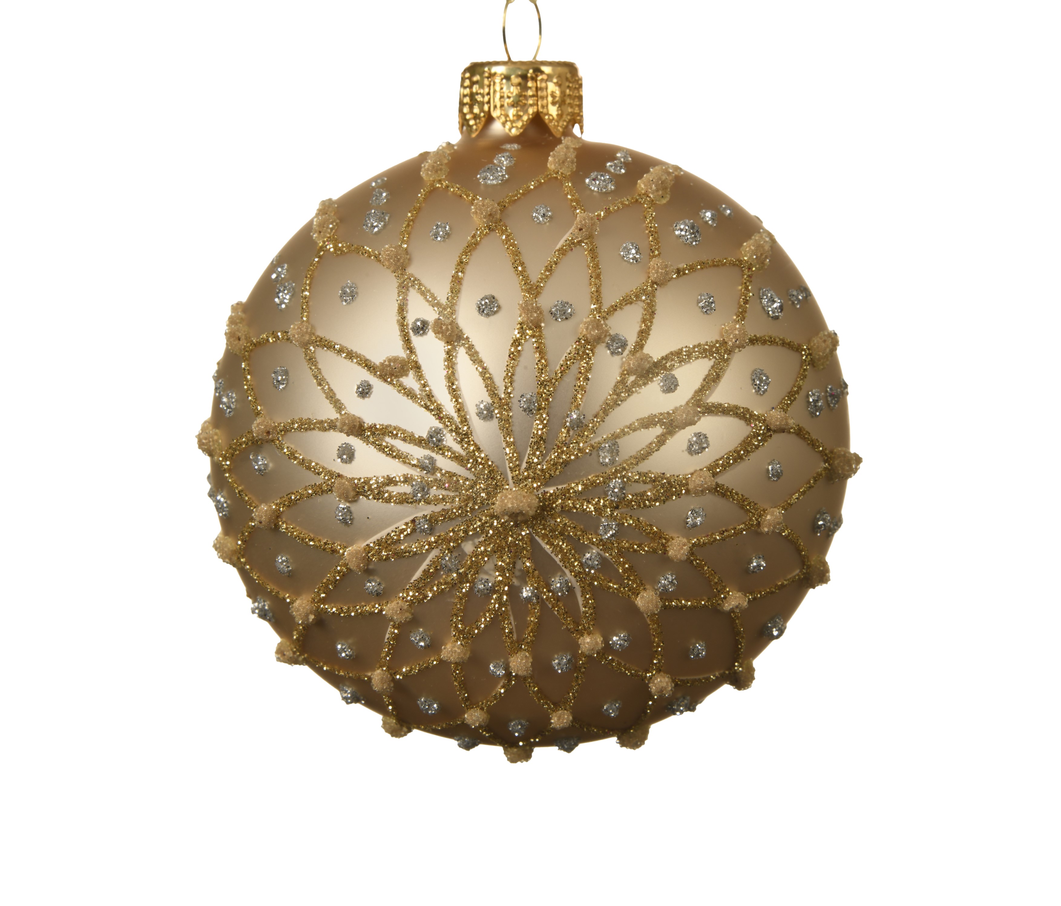 Glob sticla, mat, cu model, nuanta bej/auriu, 8 cm