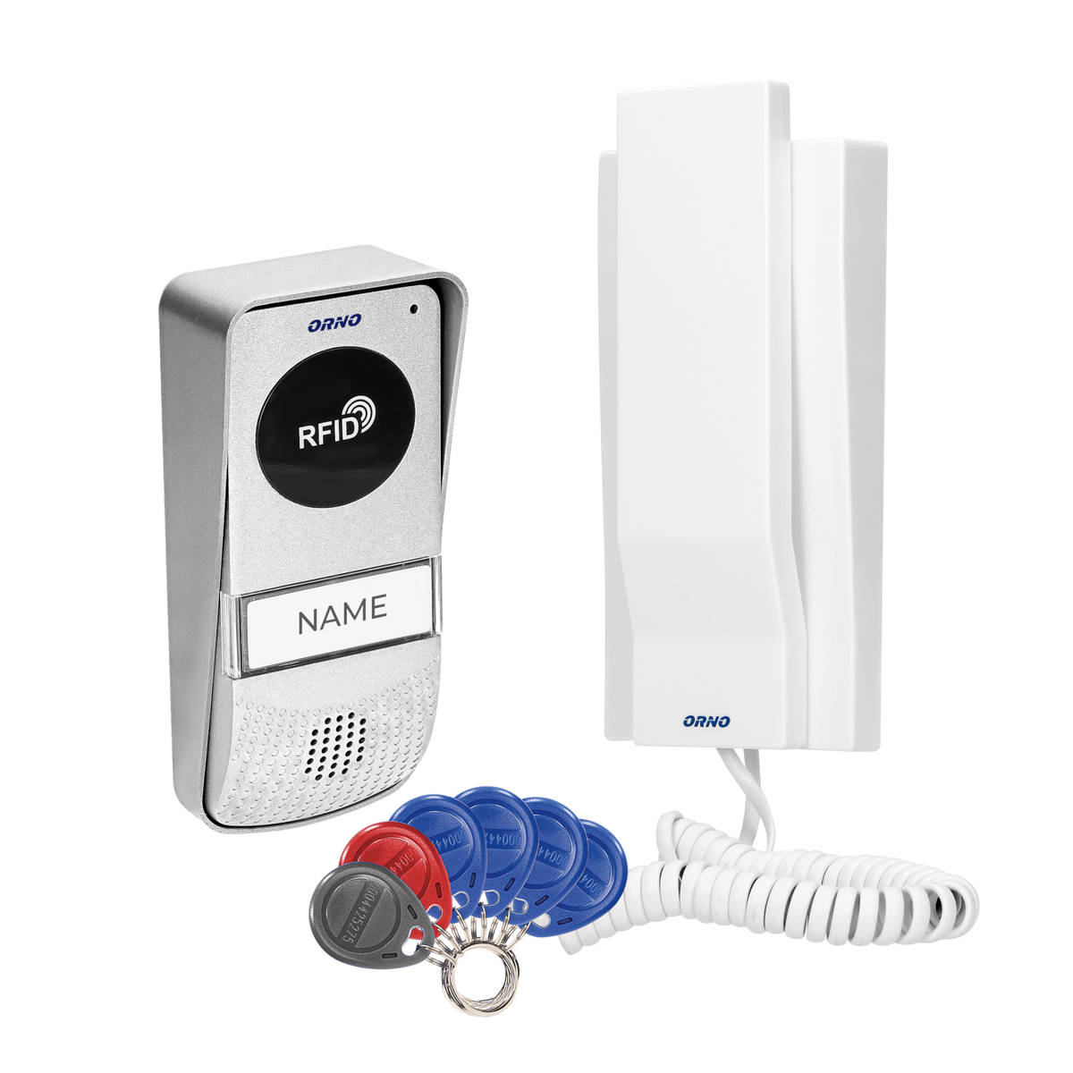 Interfon pentru o familie MIZAR ORNO OR-DOM-AT-929/W, deschidere cu ajutorul etichetelor de proximitate, control automat al portilor, alb