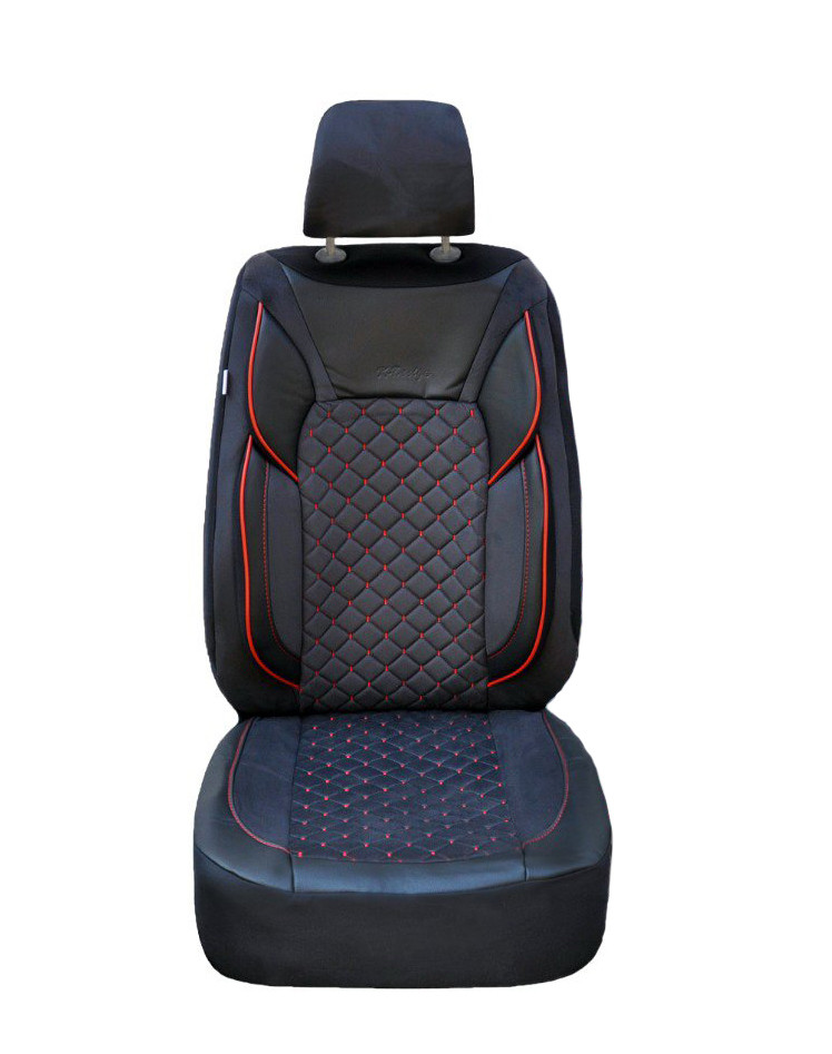 Set huse scaune auto universale, piele ecologica neagra cu material textil negru, fata-spate