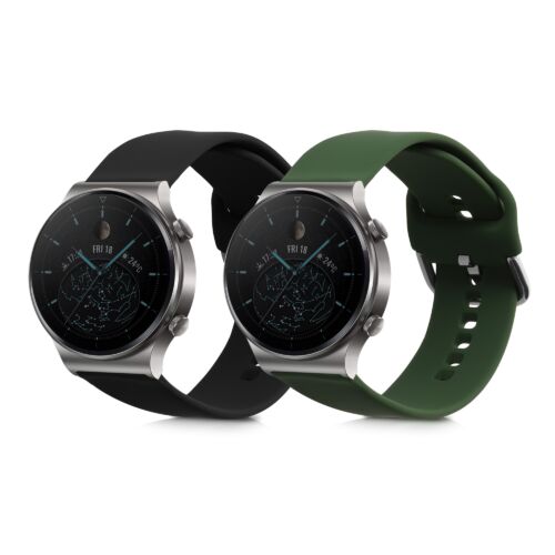 Set 2 curele pentru Huawei Watch GT 2 Pro/Watch GT 2 (46mm), Kwmobile, Negru/Verde, Silicon, 58461.02