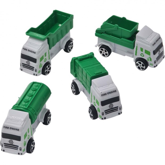 Set 4 masinute, verzi, camioane, 4 x 8 cm