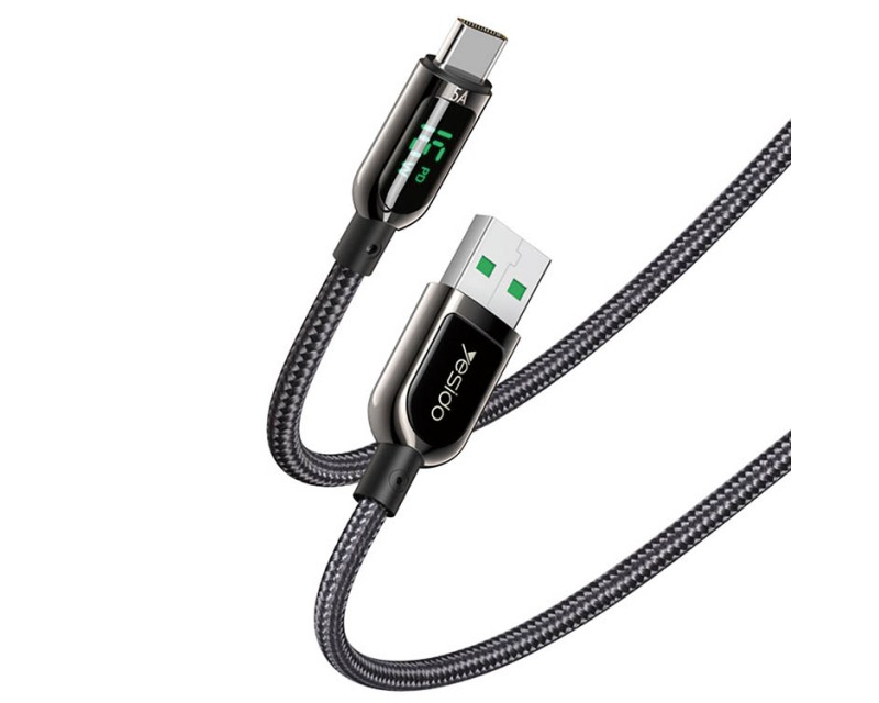 Cablu Date premium Incarcare rapida Yesido (CA-85), USB La USB Type C, FaW, 5A , Afisaj Digital, Lungime 1,2m, Negrust Charge 66