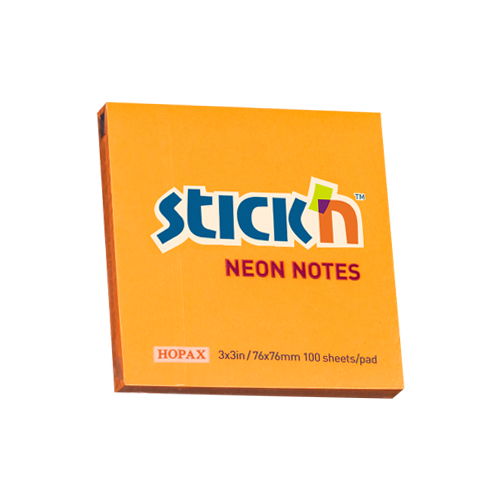 Notes autoadeziv 76 x 76 mm, 100 file, Stick\'n - portocaliu neon