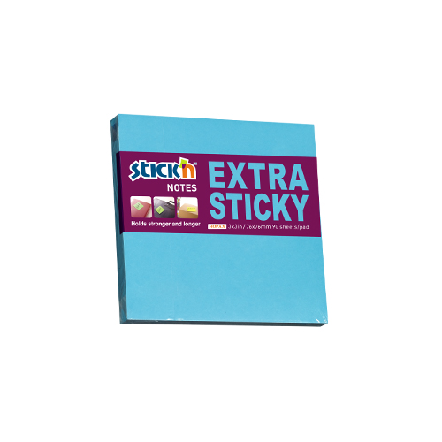 Notes autoadeziv extra-sticky 76 x 76mm, 90 file, Stick\'n - albastru neon