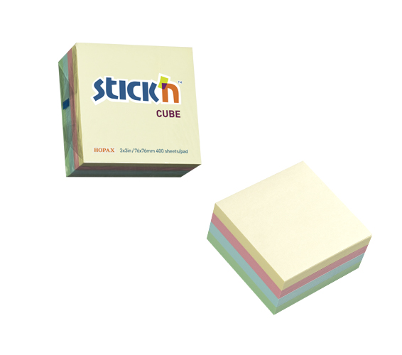 Cub notes autoadeziv 76 x 76 mm, 400 file, Stick\'n - 4 culori pastel