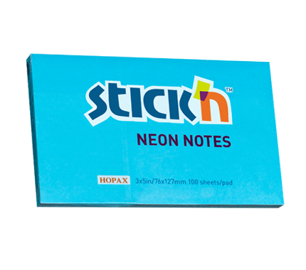 Notes autoadeziv 76 x 127 mm, 100 file, Stick\'n - albastru neon