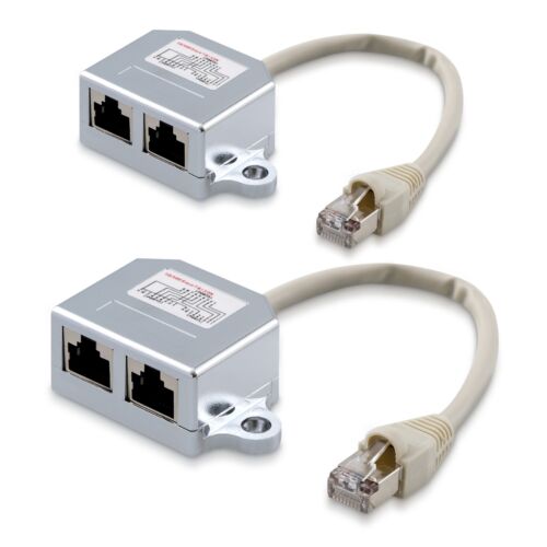 Set 2 Splittere cablu retea T RJ45 la 2 porturi Cat5e RJ45 LAN/ISDN, Kwmobile, Argintiu, Metal, 40678