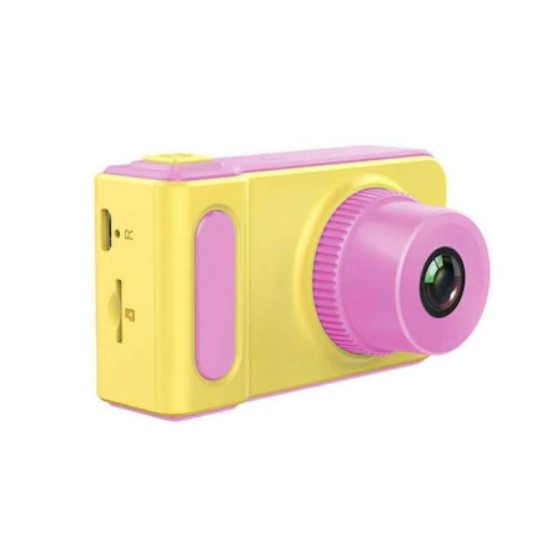 Aparat foto FOXMAG24 pentru copii, galben cu roz, rezolutie HD, card de memorie 8 GB inclus