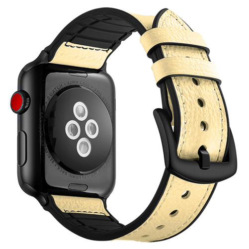 Curea iUni compatibila cu Apple Watch 1/2/3/4/5/6/7, 44mm, Leather Strap, Ivory 1/2/3/4/5/6/7 imagine noua idaho.ro