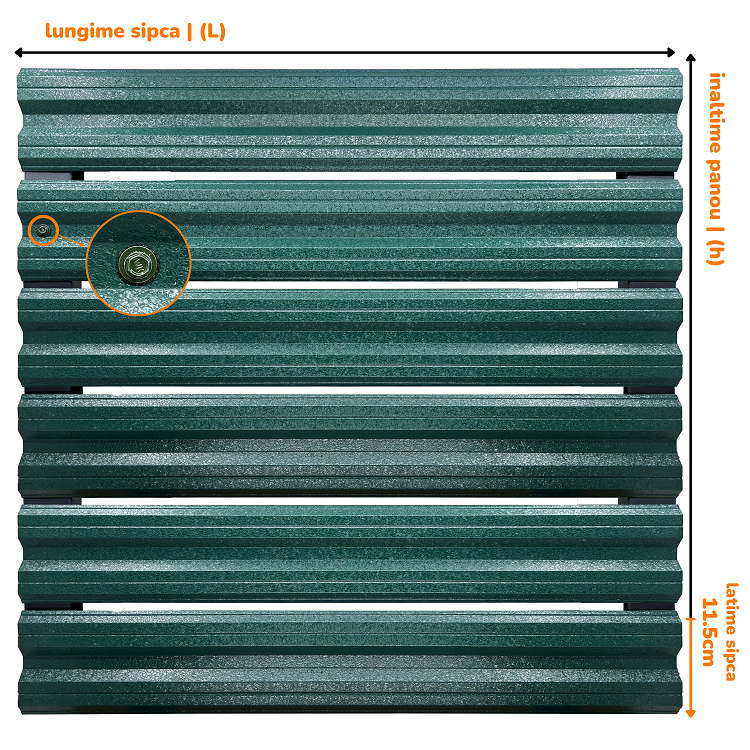 Set 25 buc Sipca orizontala metalica gard Simetrica 1400x115mm/buc Verde 6005 Hi-Mat