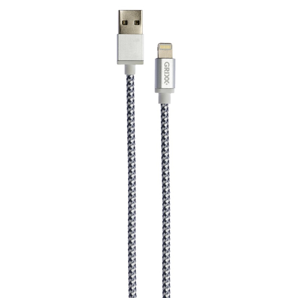 Cablu date GRIXX – 8-pin to USB Apple MFI License, impletit, lungime 3m – gri/alb 8-pin imagine noua idaho.ro