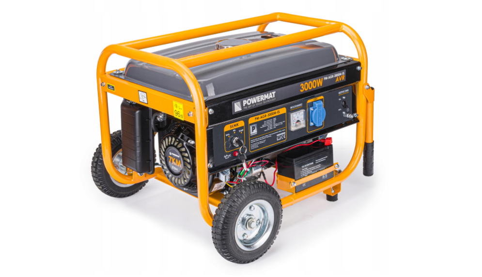 Generator curent electric 3000 W, 3 KW, 220 V, Pornire la Cheie, Automata, Roti si Manere, stabilizator de tensiune (AVR), monofazat, protectie suprasarcina, Powermat
