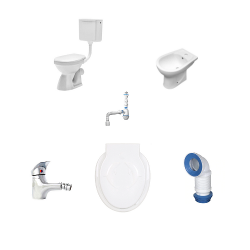 Set WC cu bideu stativ Tempo Line, 38.5 x 36,5 x 48,5 cm,ceramica sanitara cu rezervor,capac wc,sistem de fixare ,baterie si sifon de scurgere