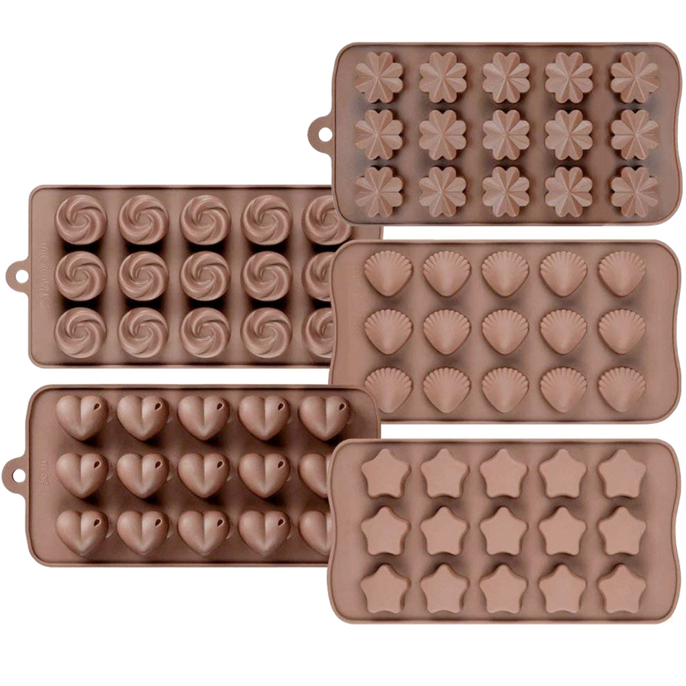 Set 5 Forme Silicon Pentru Ciocolata, Quasar & Co.®, 150 Matrite Bomboane Sau Cuburi De Gheata, 20 X 10 X 1.5 Cm, Maro