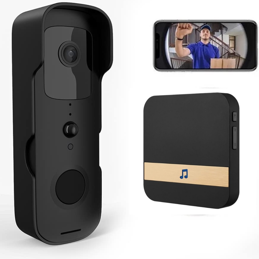 Video Interfon Wifi Smart cu Senzor Miscare, Camera 166° HD, Night Vision, IR, fara fir de Apartament, poarta la Casa sau Vila, Negru