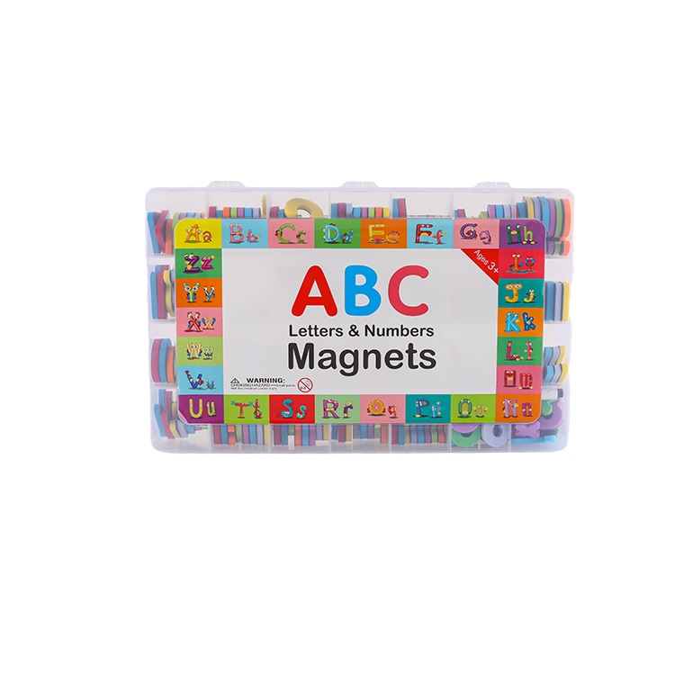 Set 253 piese cu litere alfabet si cifre magnetice, 1 tabla magnetica cu doua fete si cutie de depozitare, jucarii educative pentru copii de 3+ ani, buz