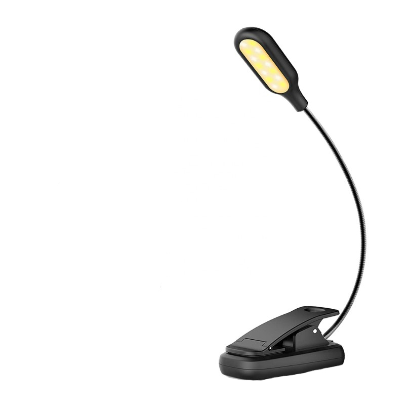 Lampa LED pentru citit, cu clema, 3 intensitati lumina 6500K, reglabila, flexibila, 360 grade, neagra, buz