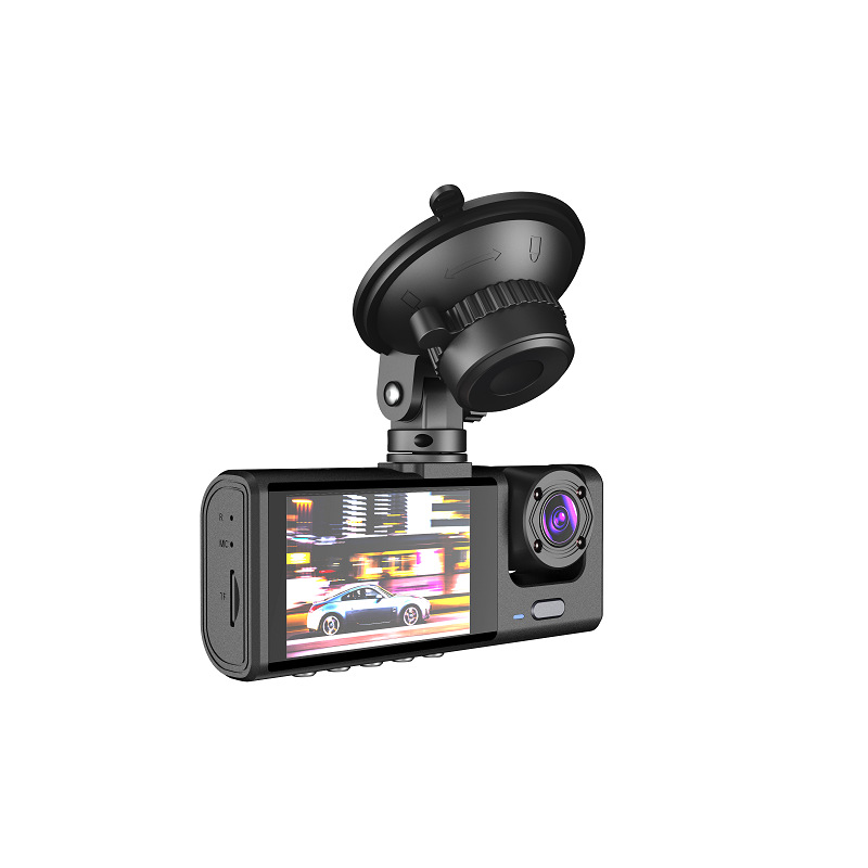 Camera Auto DVR PRO, FULL HD, 1080P, 3 lentile, Vedere nocturna, Inregistrare in bucla, Unghi filmare 170°,senzor de miscare, Negru
