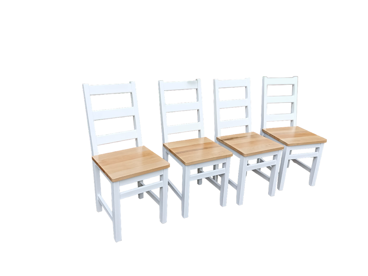 Set 2 scaune din lemn masiv de fag culoare alba, cu spatar linii orizontale si sezut netapitat din lemn masiv de fag, 41 x 38 x 96 cm, culoare natur