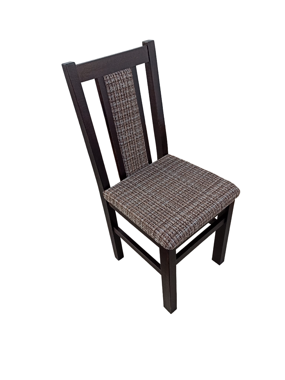Set 2 scaune din lemn masiv de fag wenge, cu spatar si sezut tapitat cu stofa si burete 3 cm, 41 x 38 x 96 cm, culoare alb si negru