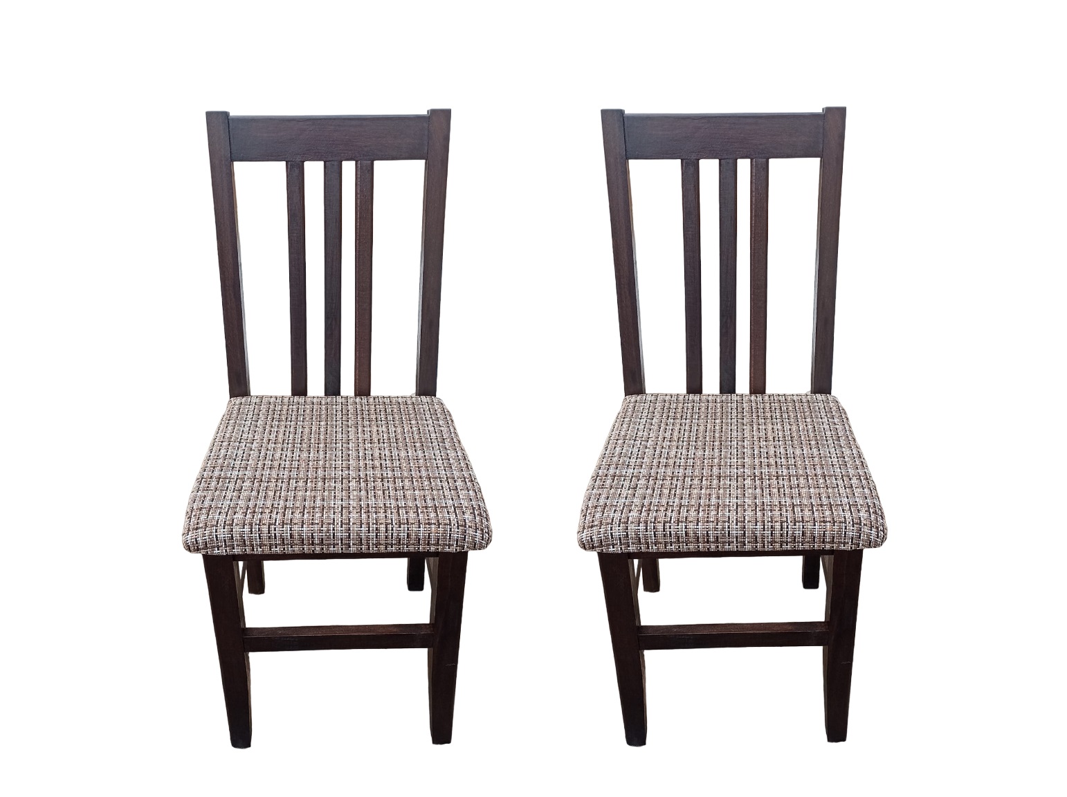 Set 2 scaune din lemn masiv de fag wenge cu spatar, sezut tapitat cu stofa si burete 3 cm, 41 x 38 x 96 cm, culoare alb si negru