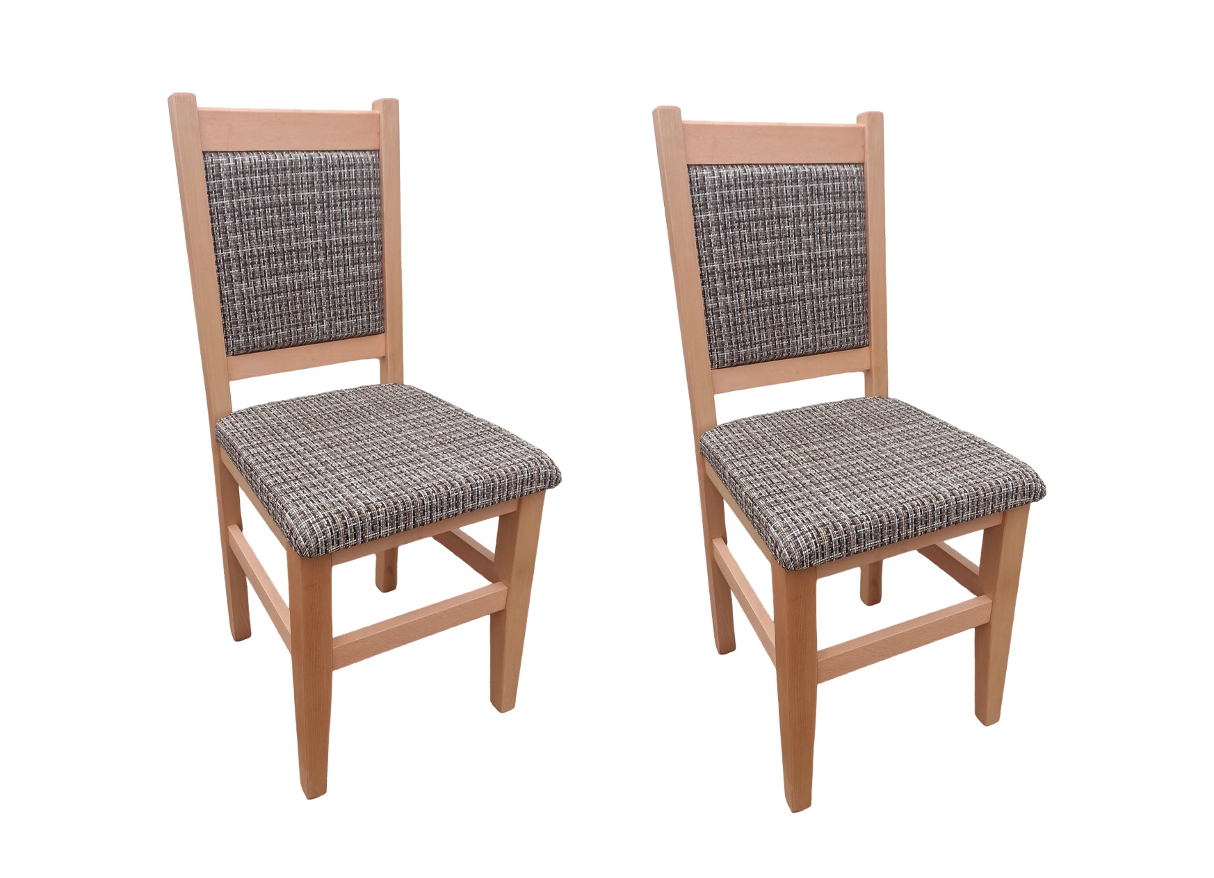Set 2 scaune din lemn masiv de fag natur, cu spatar si sezut tapitat cu stofa si burete 3 cm, 41 x 38 x 96 cm, culoare alb si negru
