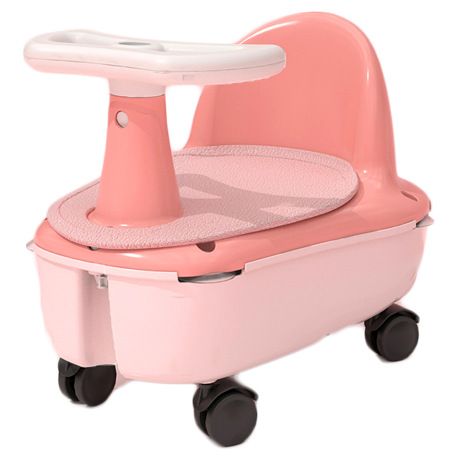Scaun de baie si tricicleta 2in1 pentru bebe , cu husa antiderapanta, cutie depozitare pe roti, universal, +6 luni, roz, buz